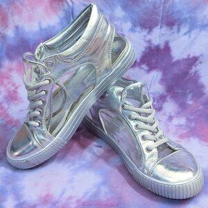 BCBGeneration Clear & Metallic Silver Sneakers: 7